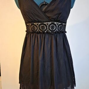 Guess Black Sleeveless Top with Lace Waist